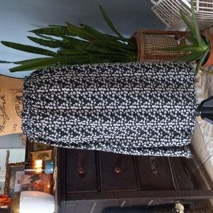 Elan Navy Blue Ditzy Daisy Floral Print A-line Tie Waist Midi Skirt